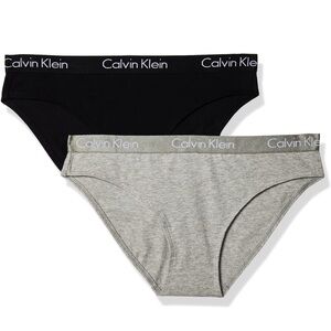 Calvin Klein Women's Motive Cotton Multipack Bikini Panty 2 Pack NWT Black Gray